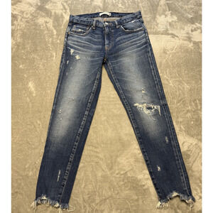 Moussy Vintage Jeans Women 26 Blue Button Fly Slim Straight Raw Hem Ankle Japan